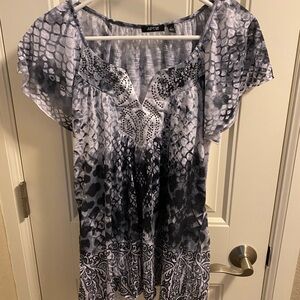 Apt 9 L Top Sublimation Blouse Black White Large Rhinestone Bling Shirt Lg